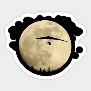 Hang gliding full moon at night flight with stars Sticker